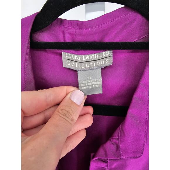 Laura Leigh Womens Sz XL Sleeveless Button Up Blouse 100% Silk Purple - Picture 3 of 4